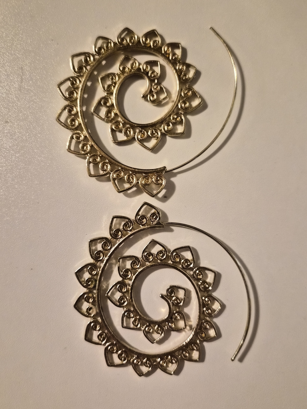 ​Boho Gold Filigree Heart Spiral Hoop Earrings Statement Spiral Gauges Style